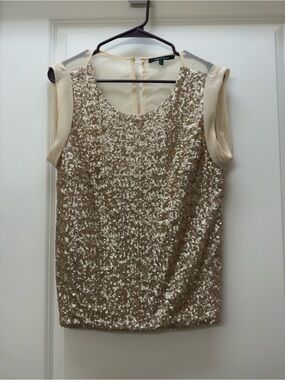 Sweet Rain Gold Sequin Cap-Sleeve Blouse